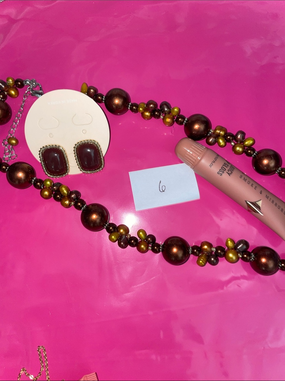 Pick One Jewelry and Lip Gloss Set - Pink, Gold, Brown - Picture 7 of 7